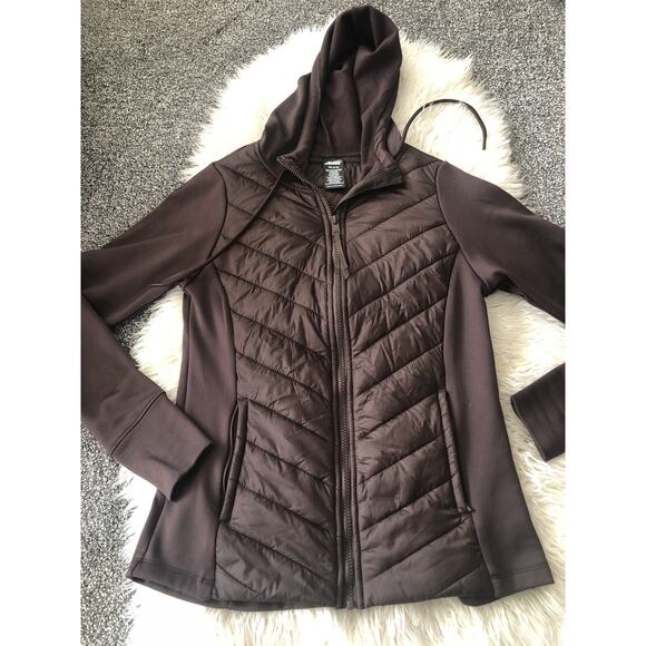 Avia Quilted Brown Hooded Jacket Women Size 0/2 Lightweight Zip Coat MM - Picture 1 of 8